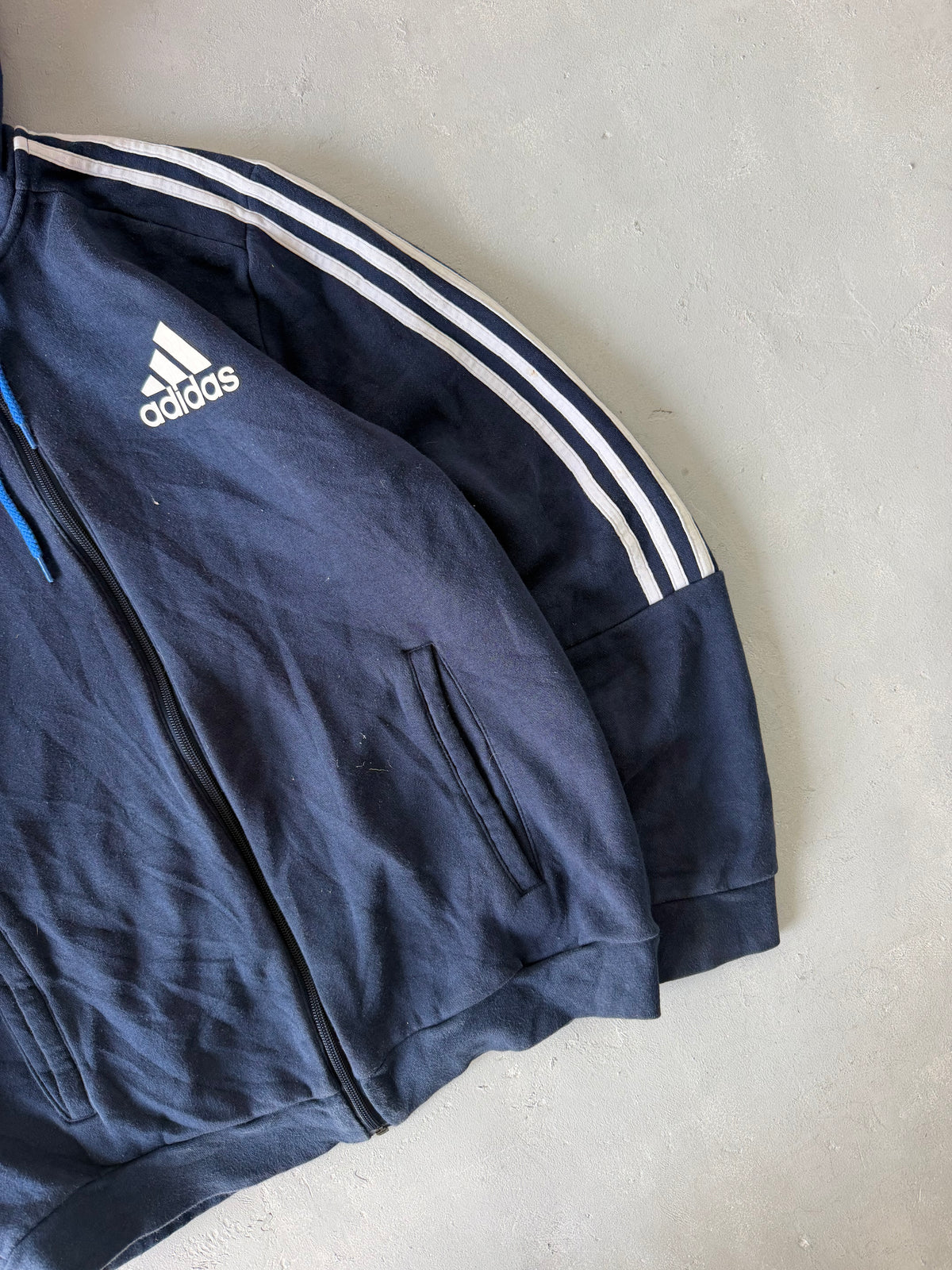 ADIDAS STRIPED ZIPPER HOODIE - M