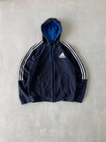 ADIDAS STRIPED ZIPPER HOODIE - M